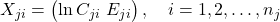 X_{ji} = \begin{pmatrix} \ln C_{ji} \ E_{ji} \end{pmatrix}, \quad i = 1,2,\dots,n_j 