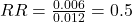  RR = \frac{0.006}{0.012} = 0.5 