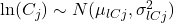  \ln(C_j) \sim N(\mu_{lCj}, \sigma_{lCj}^2) 