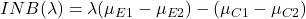  INB(\lambda) = \lambda (\mu_{E1} - \mu_{E2}) - (\mu_{C1} - \mu_{C2}) 