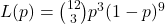L(p) = \binom{12}{3} p^3 (1-p)^9