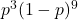 p^3 (1-p)^9