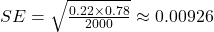  SE = \sqrt{\frac{0.22 \times 0.78}{2000}} \approx 0.00926 