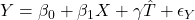  Y = \beta_0 + \beta_1 X + \gamma \hat{T} + \epsilon_Y 